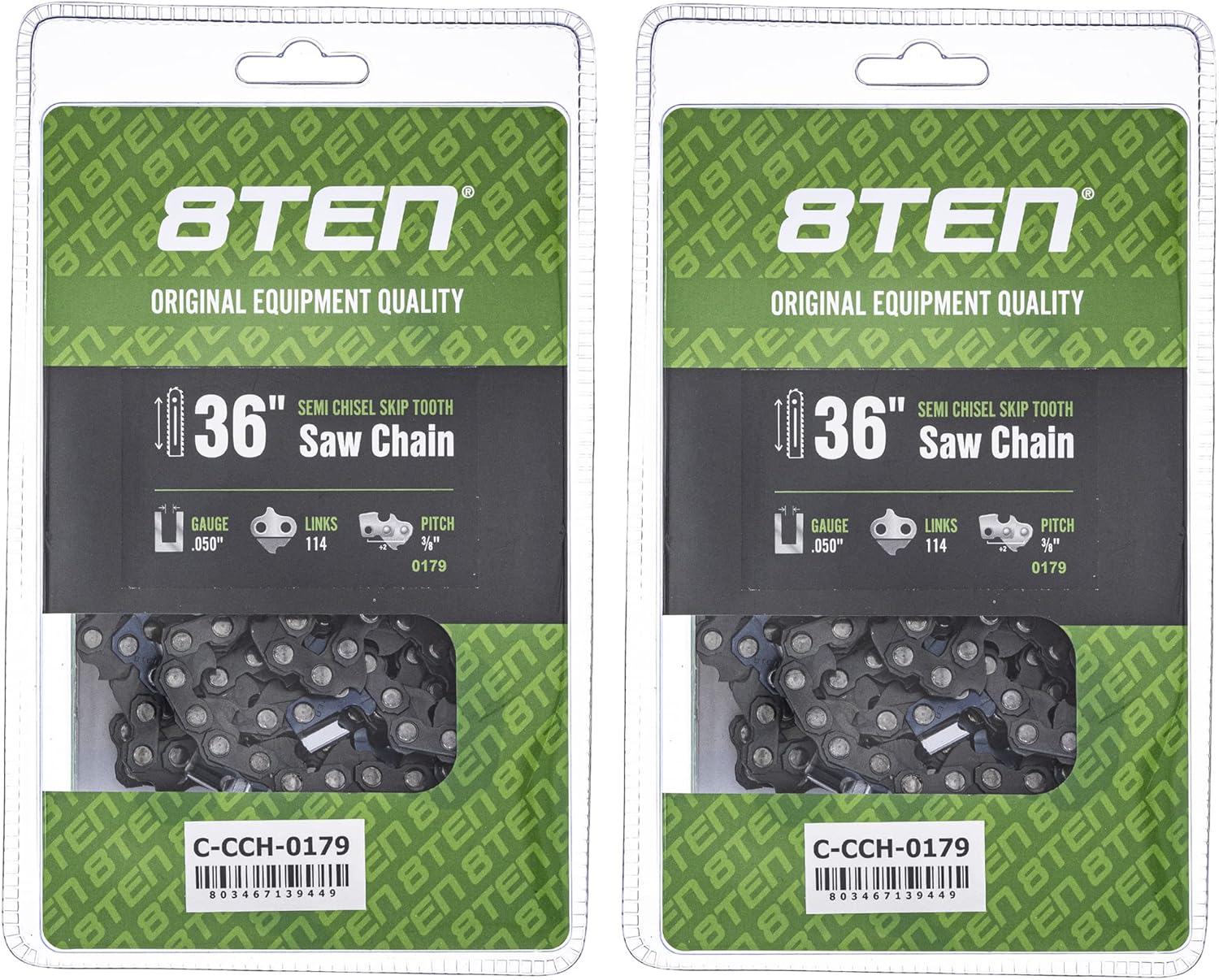 8TEN Semi Chisel Skip Tooth Chainsaw Chain 36 Inch .050 3/8 114DL for Stihl MS 390 440 660 (4 Pack)