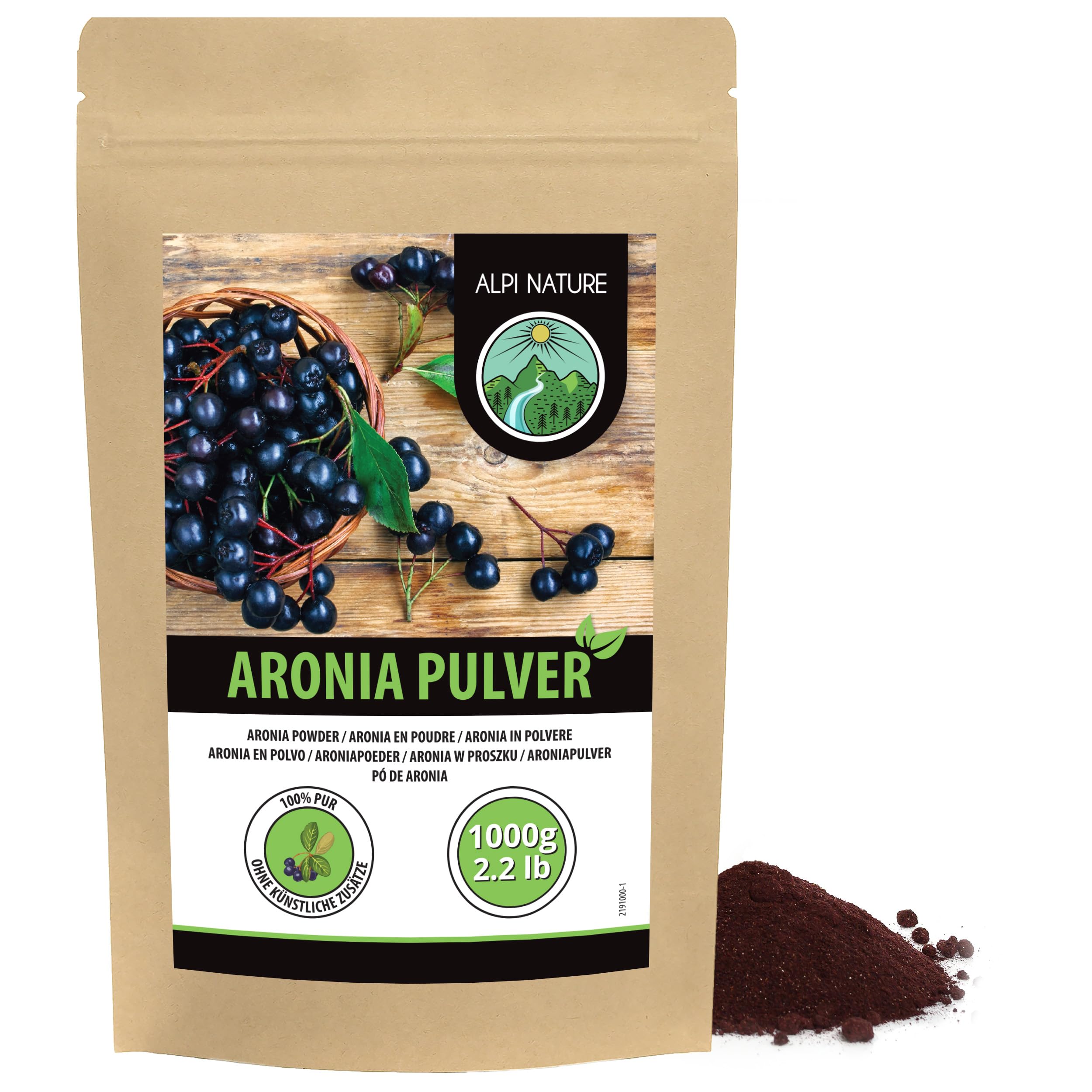 Alpi Nature Aronia Pulver 1kg, Aroniabeeren gemahlen, Aroniabeeren Pulver, glutenfrei