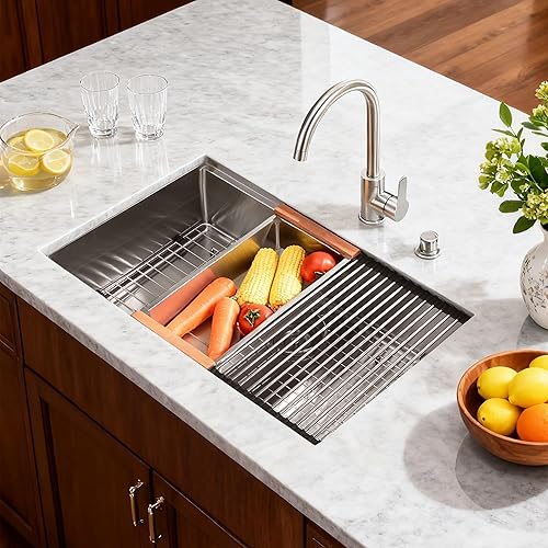 Miniatura 9 de Hausinluck Fregadero de cocina con estación de trabajo de 30 pulgadas, moderno fregadero de cocina de acero inoxidable empotrado de calibre 18,