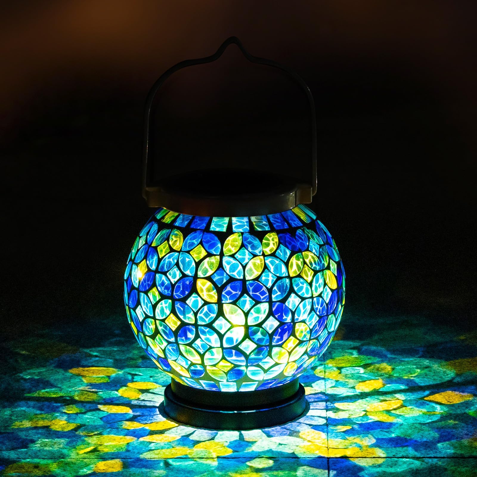 VOREEN Mosaic Solar Lanterns, Handmade Outdoor Glass Hanging Light, Waterproof Solar Table Lamp, Gift for Mom Wife Friend, Decor for Garden, Patio,