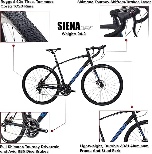 Miniatura 2 de Tommaso Siena - Bicicleta de grava, Shimano Tourney Adventure Bike con frenos de disco, neumáticos extra anchos, perfecto para viajes por carretera