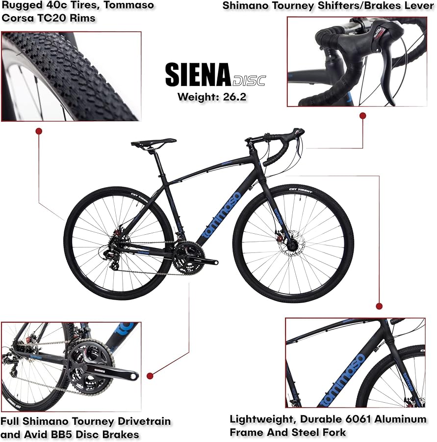Amazon.com: Tommaso Siena - Shimano Tourney Gravel Adventure Bike