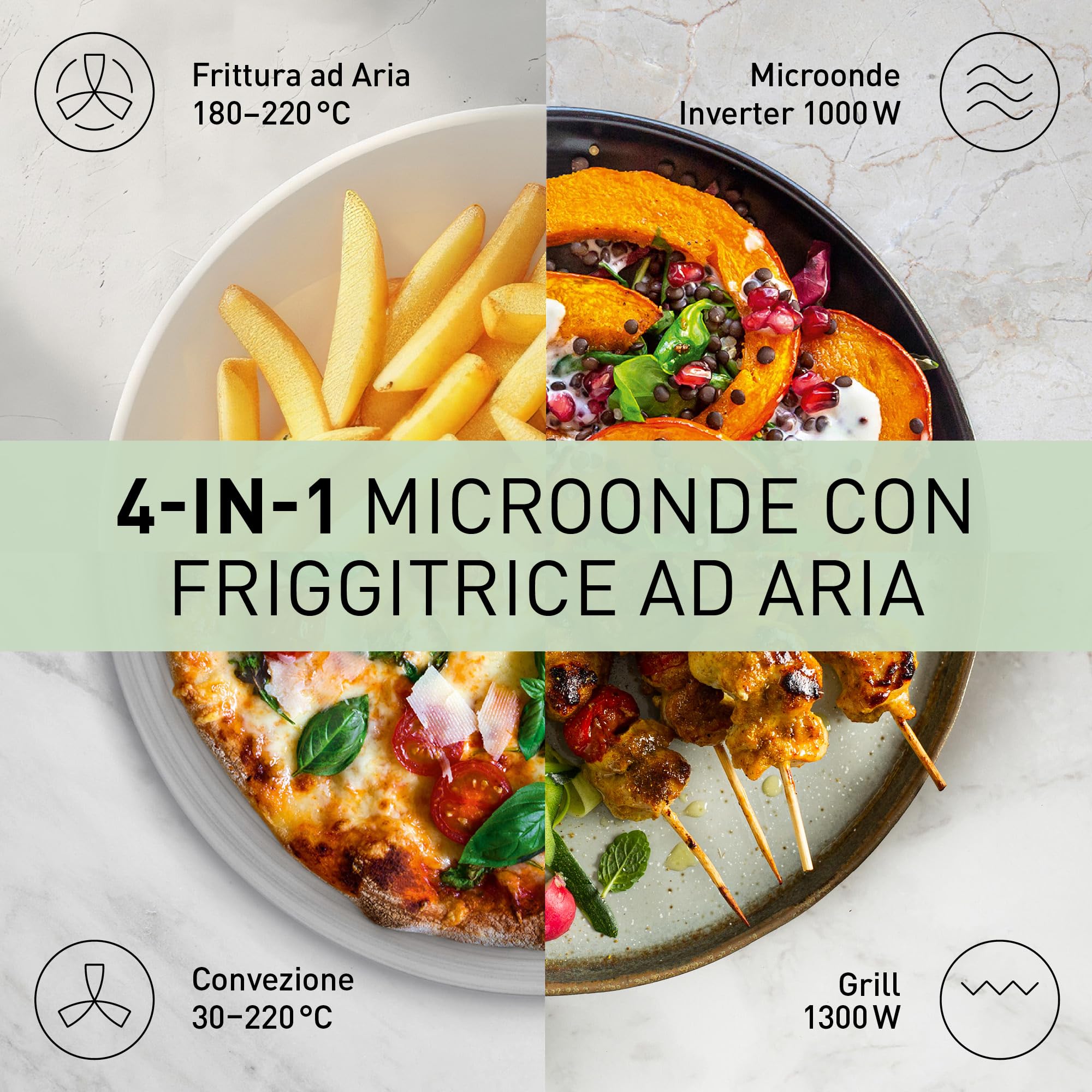 Panasonic NN-CD58RSEPG Friggitrice ad Aria e Forno a Microonde Combinato 4 in 1 da 27 L, Inverter da 1000W, Grill da 1300W, Convezione, 19 Programmi Automatici, Acciaio Inossidabile