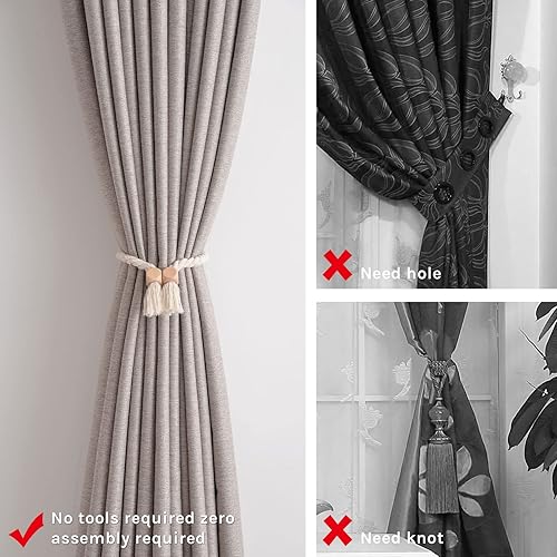 Miniatura 3 de NICEEC Paquete de 2 alzapaños magnéticos de madera en forma de cubo de madera, decoración del hogar, lazos de algodón natural tejido a mano para