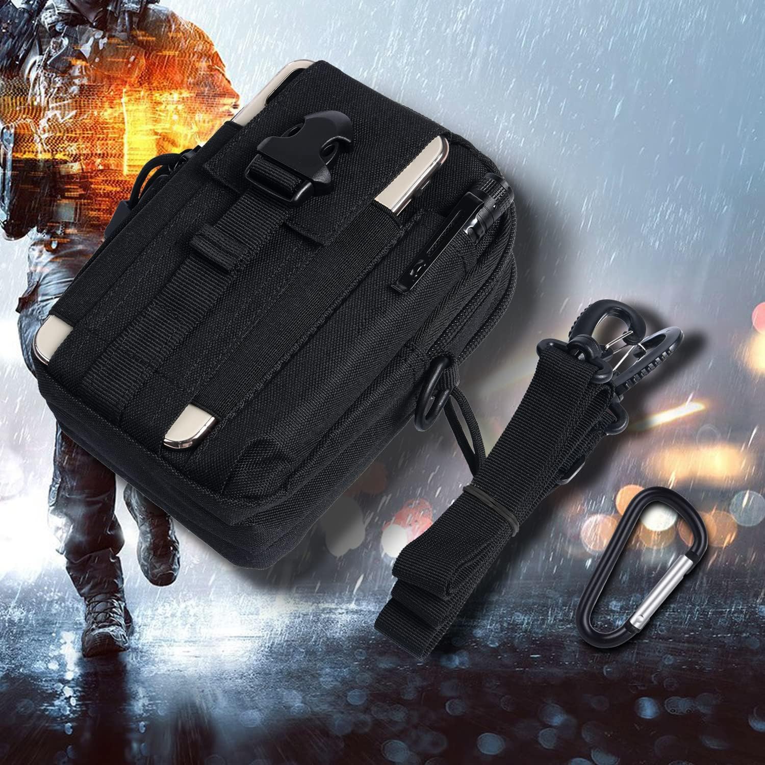 flintronic Bolsa Cintura Táctica, Bolso Cinturón Táctica Militar Compacta 1000D Nylon para Herramientas Pequeñas de Multiusos Teléfono Móvil al Aire Libre Deportes Senderismo y Camping - 3