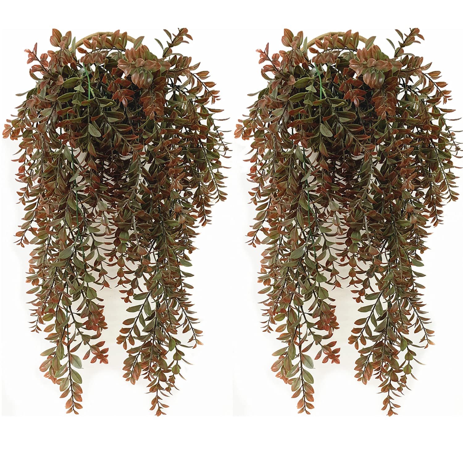 CATTREE Artificial Hanging Vines, Faux Ivy Leaves Plastic Plants Greenery Fake Leaf Plant UV Resistant for Indoor Outdoor Garden Door Wall Baskets DIY Wedding Party Table Decoration Red Brown 4 Pack