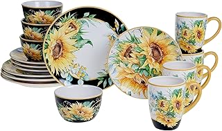 Sunflower Fields 16-Piece Dinnerware Set (Service for 4) Multi Color Whi...