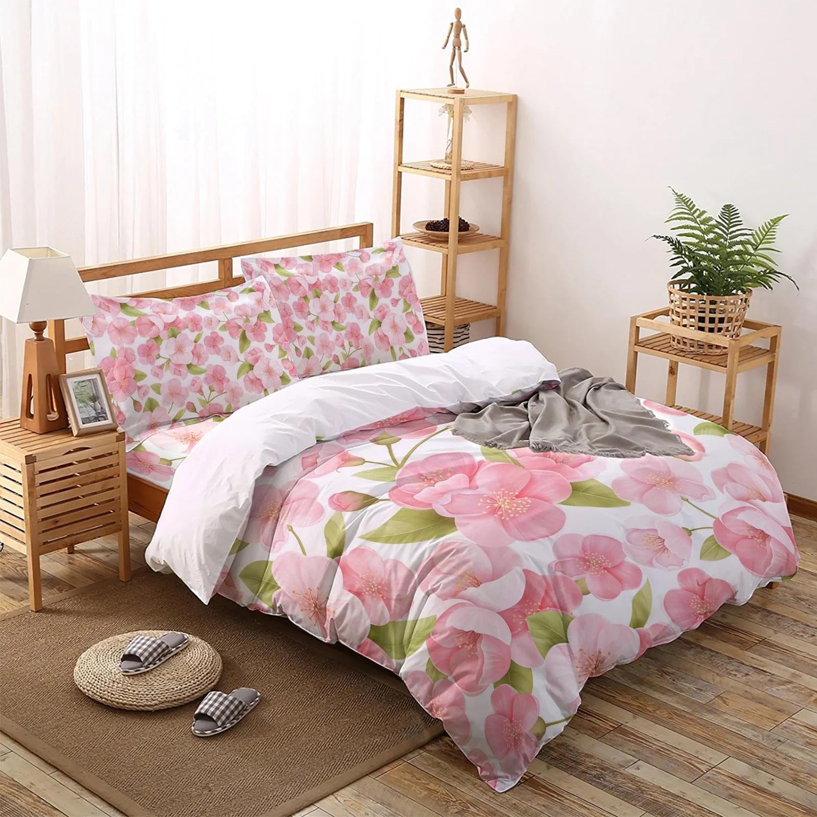 Wiosna Białe Tło Kwiat Brzoskwini Wygodny Zestaw Pościeli Artykuły Gospodarcze Sypialnia Łóżko Luksusowa Poszwa Na Kołdrę 200x200cm+80x80cmx2
