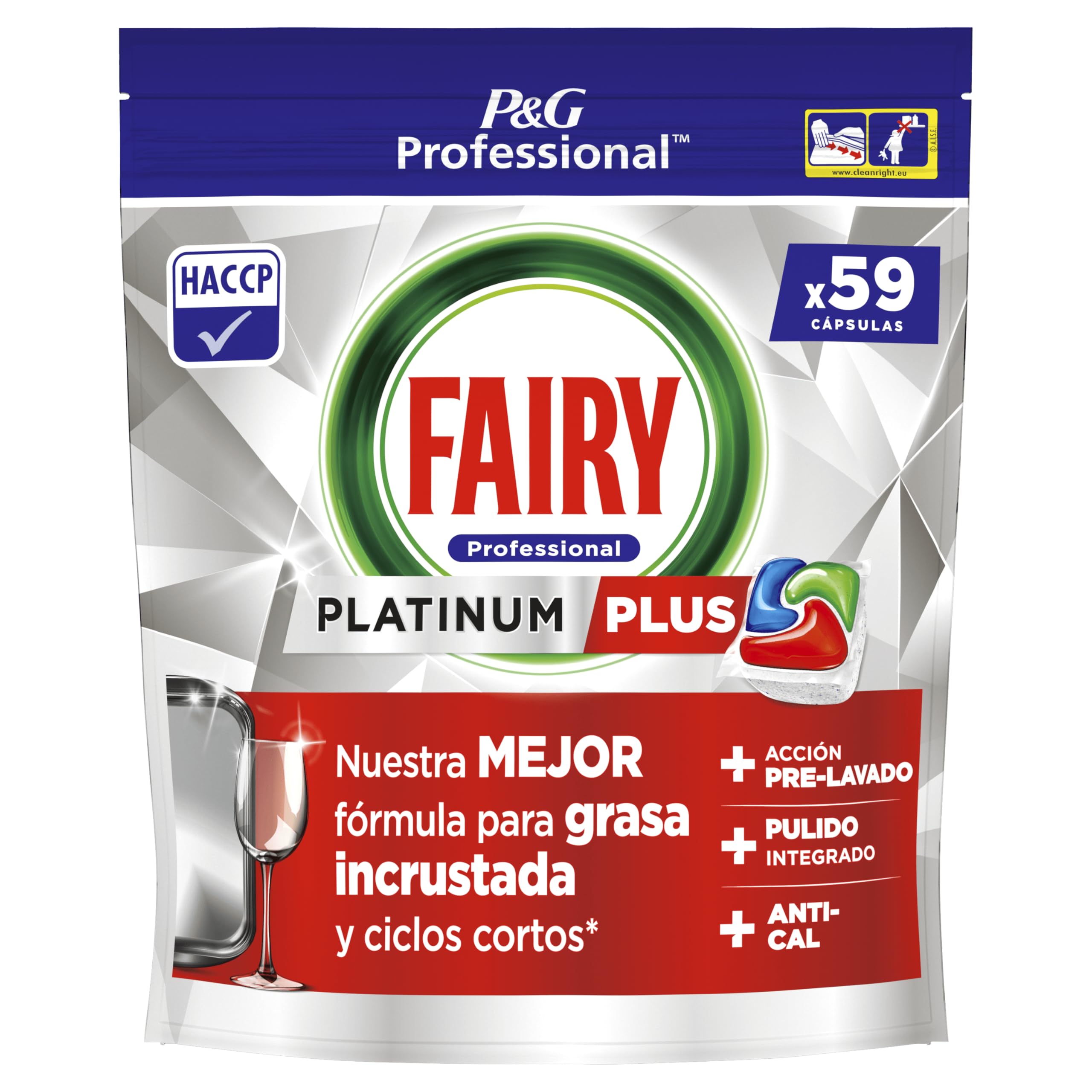 Fairy Professional Platinum Plus Cápsulas De Lavavajillas 59 x 4 Lavados, La Solución De Limpieza De Fairy Para Ciclos Cortos Y Grasa Quemada