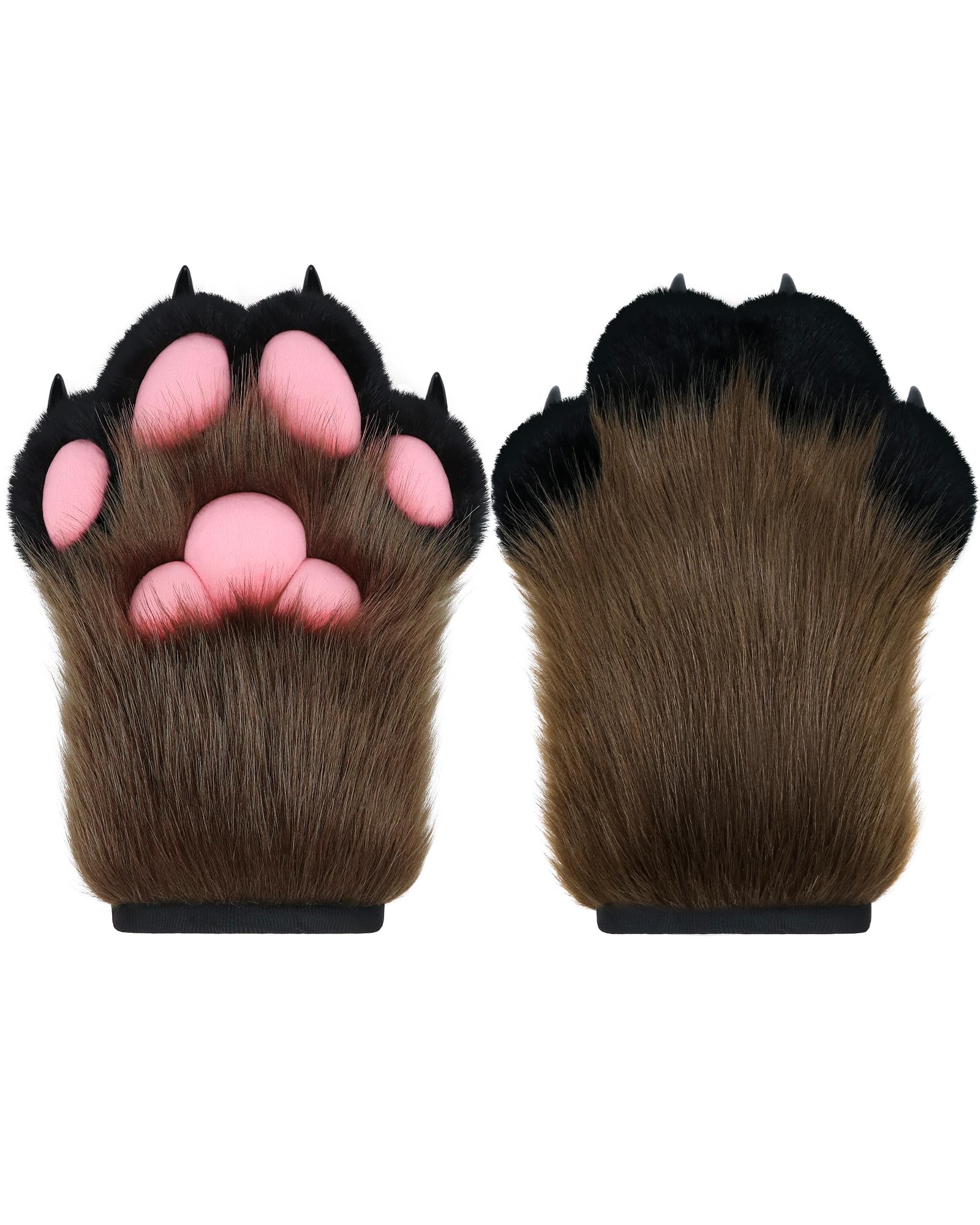 BNLIDES Cosplay Fursuit Paw Gloves Fur Claw Gloves Built-in Whistle Decompression Toy Costume Party Accessories for Adults Coffee-Black