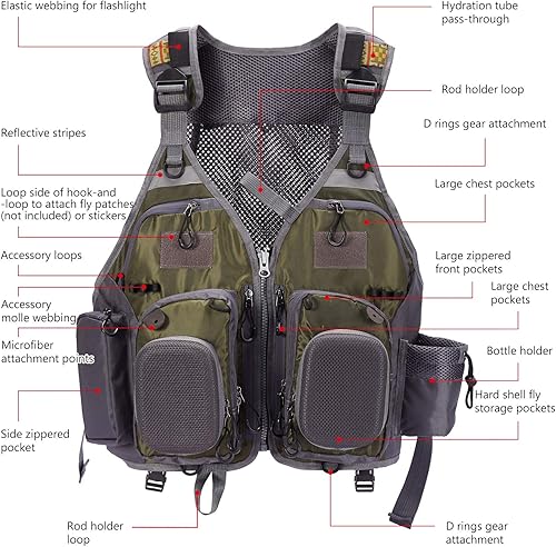 Miniatura 9 de BASSDASH Strap Fishing Vest Adjustable for Men and Women, for Fly Bass Fishing and Outdoor Activities