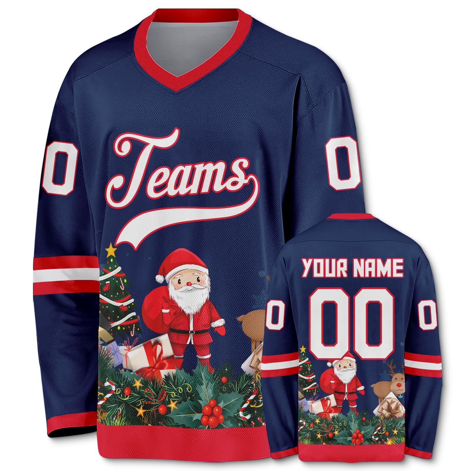 Customized Hockey Jersey Christmas Jersey Santa Claus Customizable Printed Stitched Name Number Hockey Jersey Gift