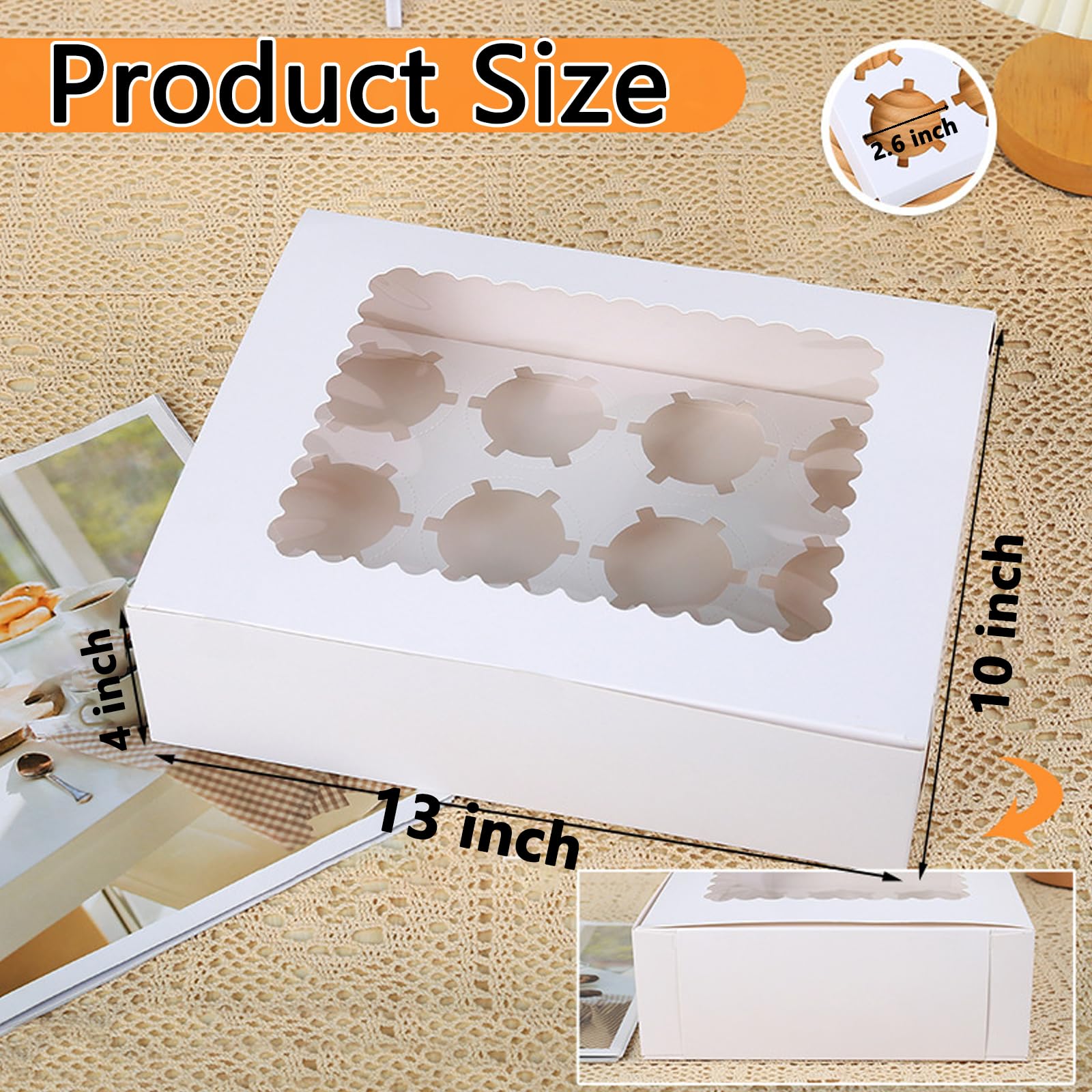 JIUMO 12 Count Cupcake Boxes 6 Pcs Cupcake Containers with Window,Bakery Cake Pastry Box,Cupcake Carrier Boxes for Birthday, Party, Picnic