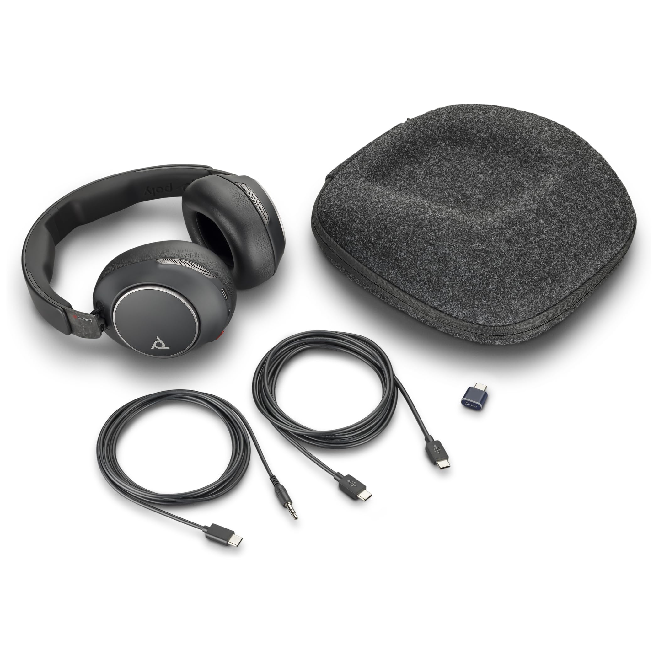 Plantronics Auriculares para equipo de audio Voyager Surround 80 UC, USB-C, Adaptador USB-C/A, VS80T, BT700C, Negro