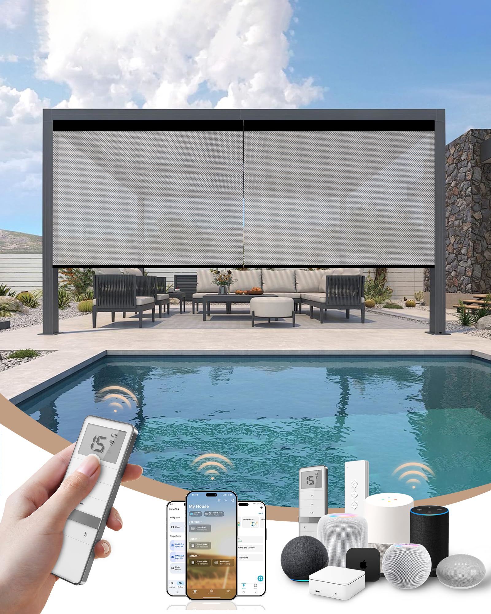 Kincmo Motorized Outdoor Shades, Outdoor Motorized Blinds for Patio Porch