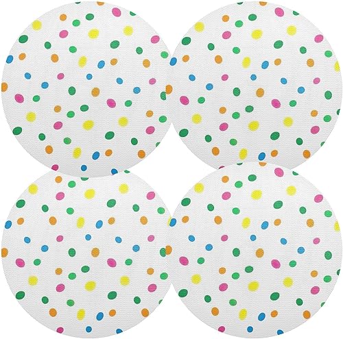 Miniatura 2 de Colorful Polka Dots White Round Placemat, Non Slip Heat Resistant Mats for Kitchen one sizex6