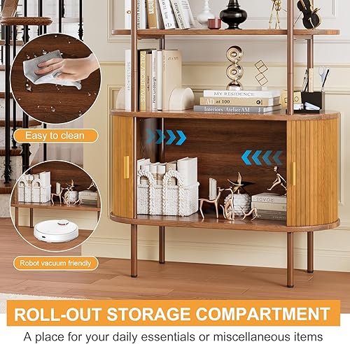 Miniatura 3 de Soporte alto para tocadiscos de vinilo, estantería arqueada de 4 niveles con puertas corredizas, gabinete de almacenamiento de discos retro, estante