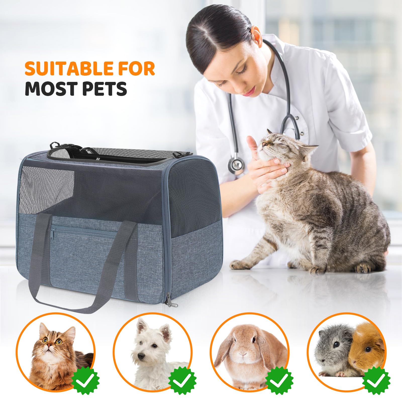 JUNGYOUN Premium ​Cat Carrier - ​Pet Carrier for Cat & Small Dogs up to 15lbs - ​Airline Approved Travel Dog Carrier with Anti-Escape Zippers, Collapsible Travel Bowl & Padded Strap - image 4