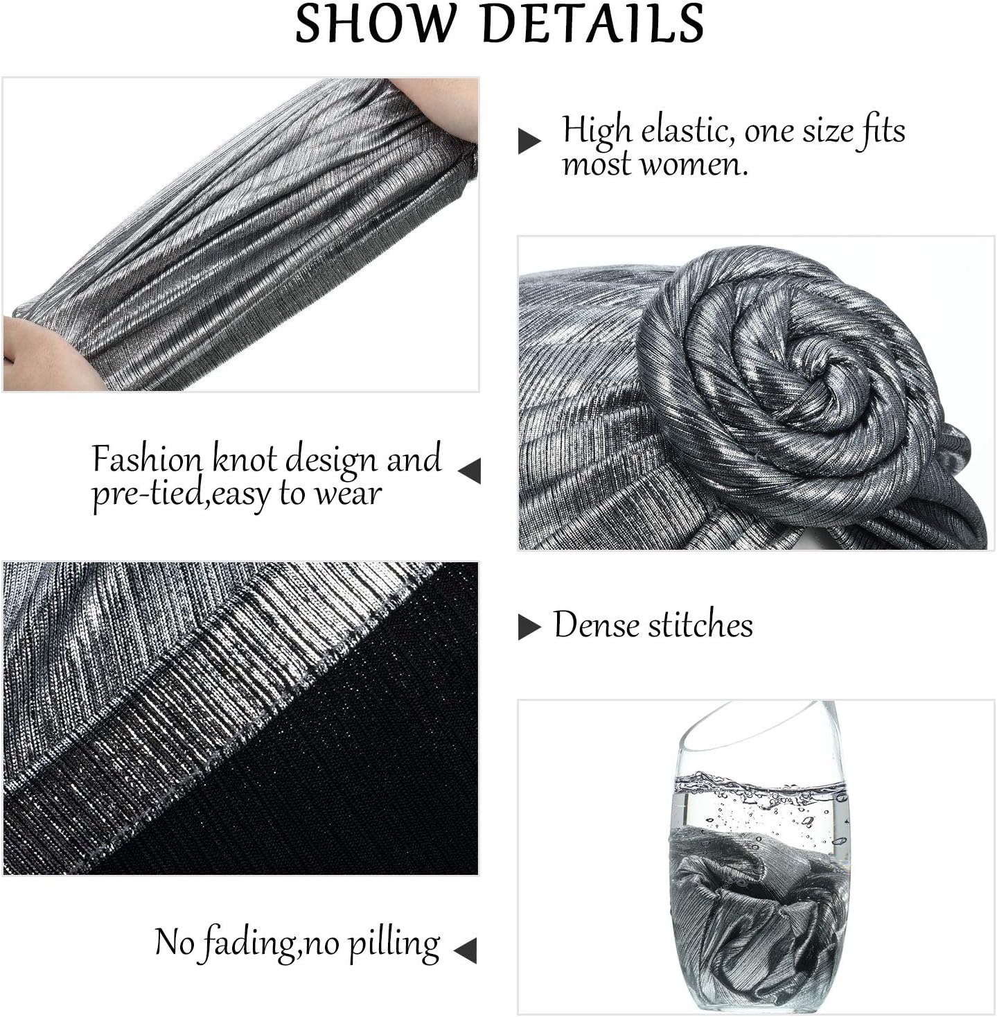 Frienda 4 Pieces Women African Headwraps Turbans Hat Women Pre-Tied Bonnet Turban Knot Beanie Cap Headwrap Hat for Women Favors, 4 Colors - Image 6