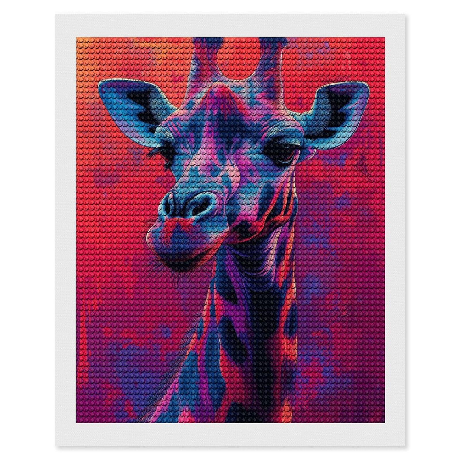Junmoney Colorful Giraffe Portrait Round Drill Diamond Painting 16"x20", Handmade Wall Decor, Modern Decor, Aesthetic Room Decor, Easy Craft Set