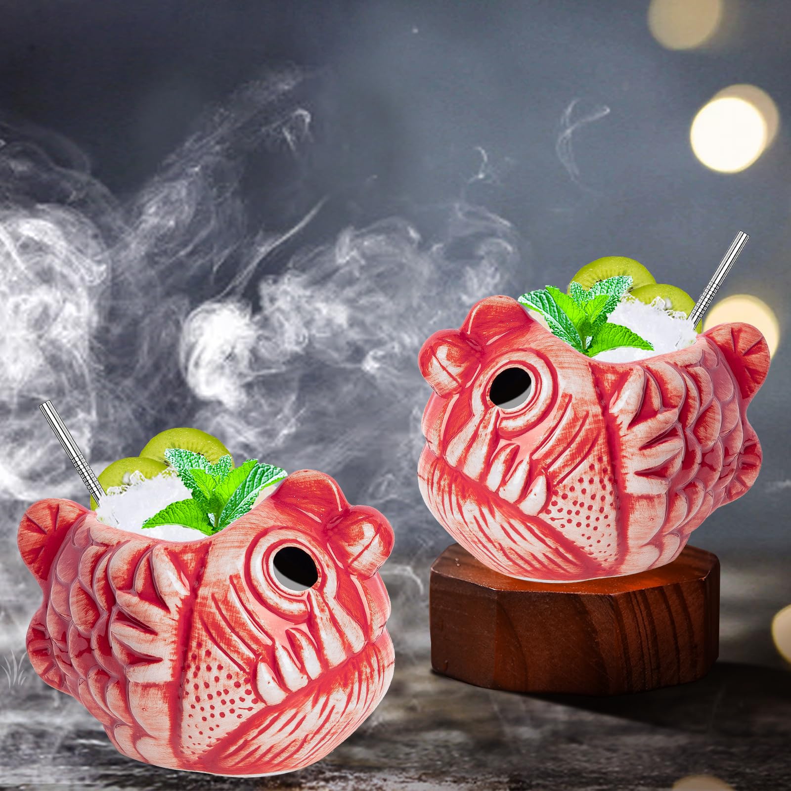 tiki Mugs Fish Tazas de cerámica hawaiano cóctel diseño creativo 697.4 g/700ml Tiki vasos - Juego de 2