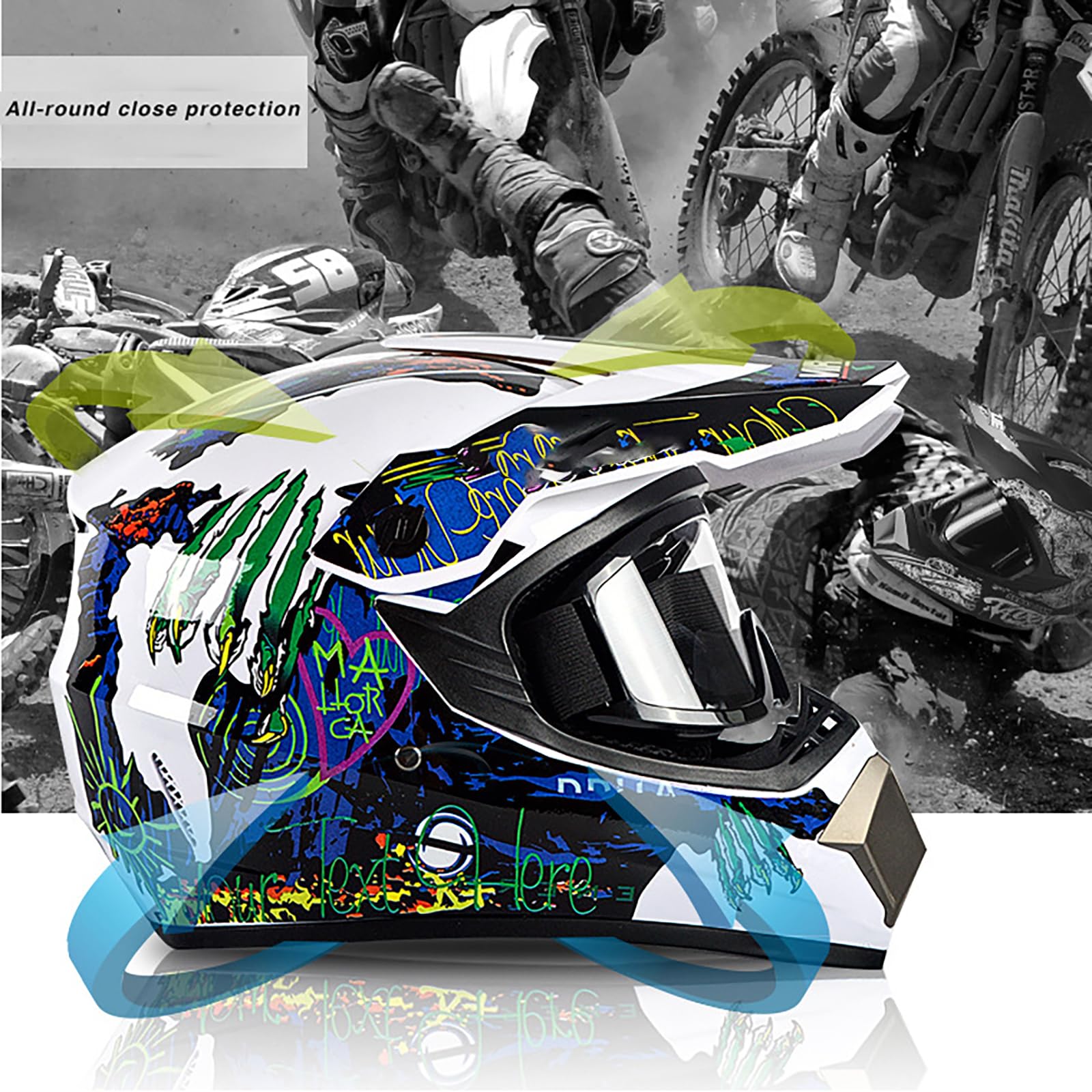 Kask Motocrossowy Z Pełną Twarzą Dla Dzieci I Dorosłych - MTB, Motocykl Terenowy, Z Goglami, Rękawicami I Maską - Młodzieżowy Kask Ochronny Do Jazdy Terenowej BMX