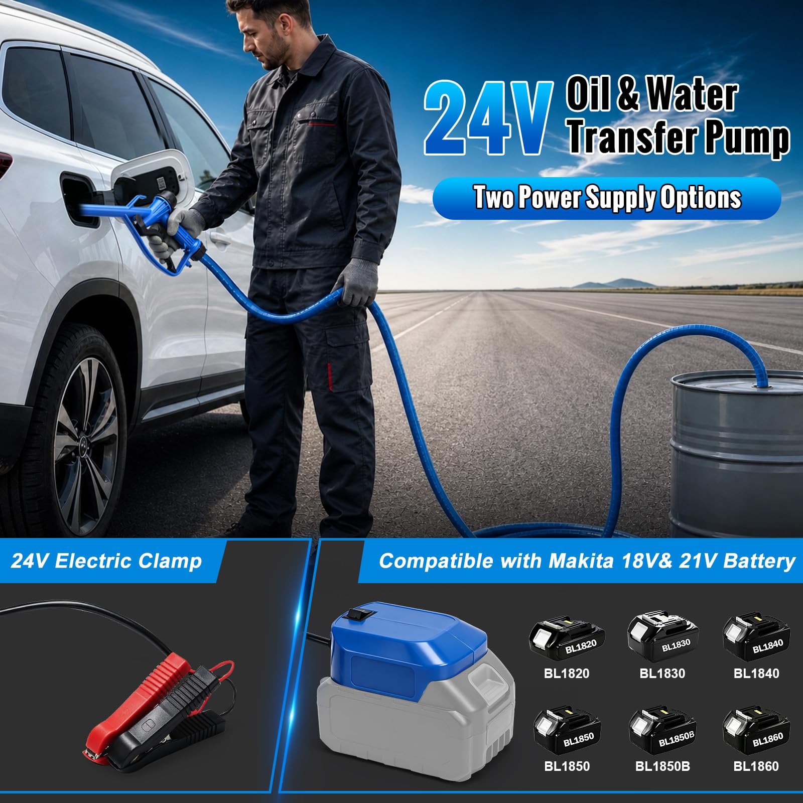 WingFly Pompa diesel da 12 V, 30 LMP, pompa per olio combustibile, autoadescante, 51 mm, sollevamento 5 m, trasporto di acqua e cherosene, per camion, trattori, escavatori