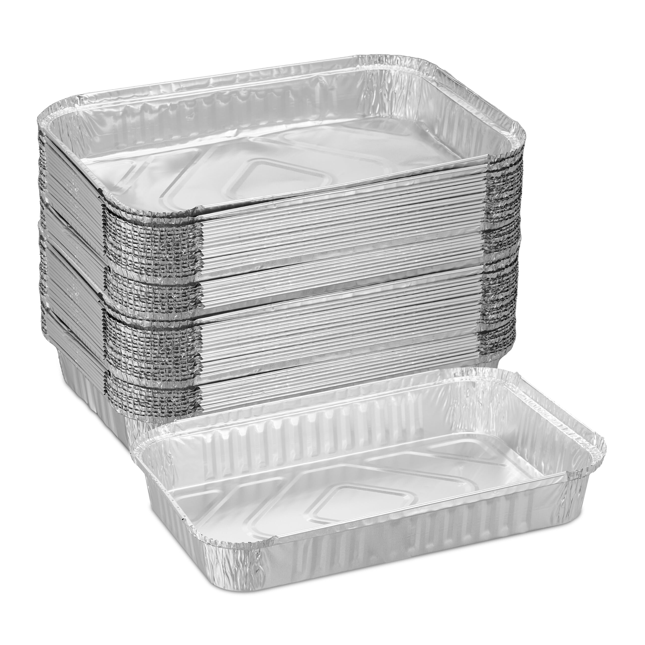 Relaxdays Set of 50 Aluminium Grill Trays, HWD: 4.5 x 31 x 21 cm, Square, BBQ Drip Tray for Indirect Grilling, Silver