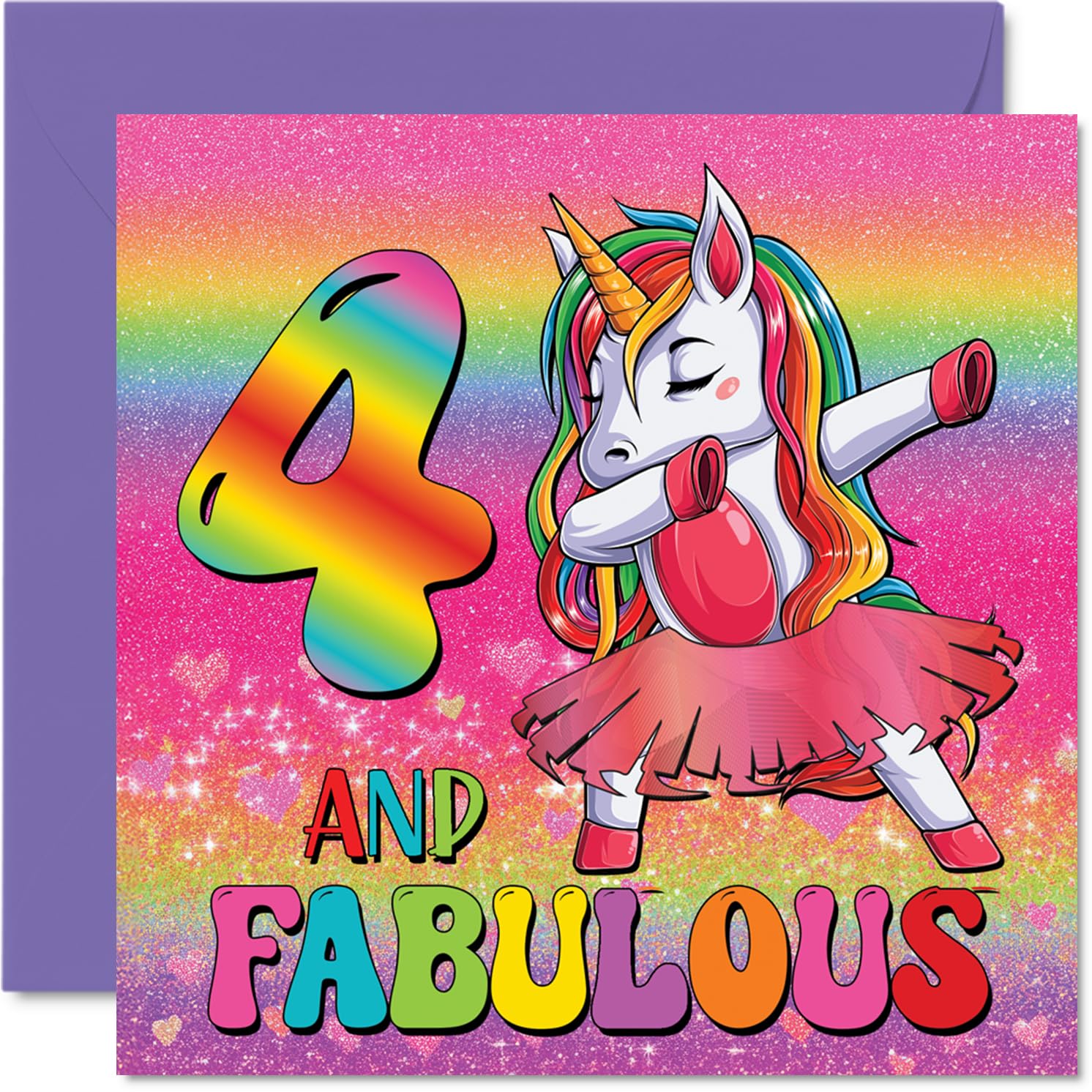 4th Birthday Cards for Girls - Fabulous Unicorn - Happy Birthday Card for 4 Year Old Girl Daughter Niece Cousin Sister, 145mm Bday Greeting Cards