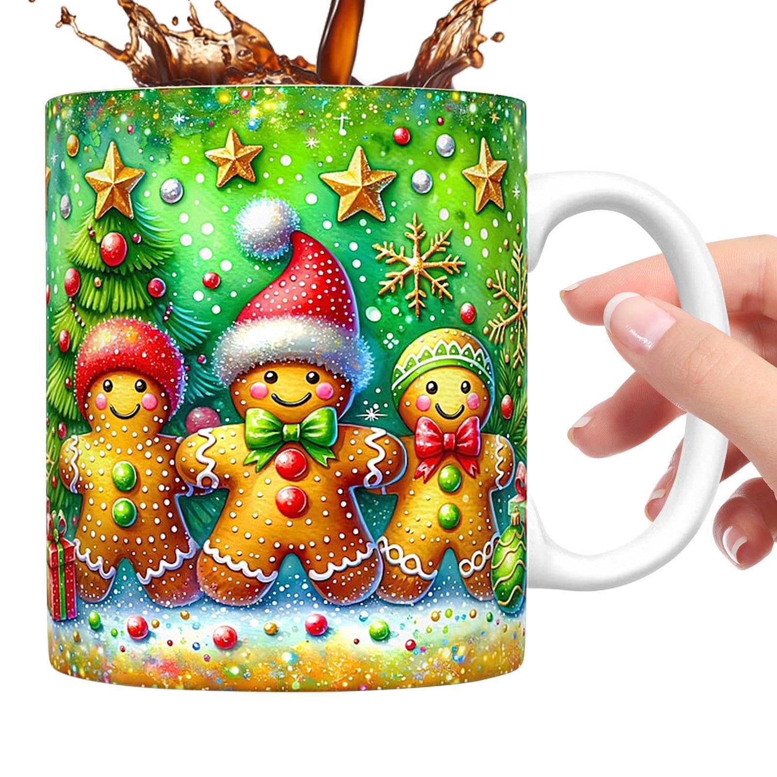 ZIGefofo Tazza di Natale con Coperchio Ceramica 600ml Alta Capacità Tazze da Tè Tazzine da Caffè Natalizie Omino di Pan di Zenzero Elementi Natalizi per l'uso Quotidiano, Regalo di Natale