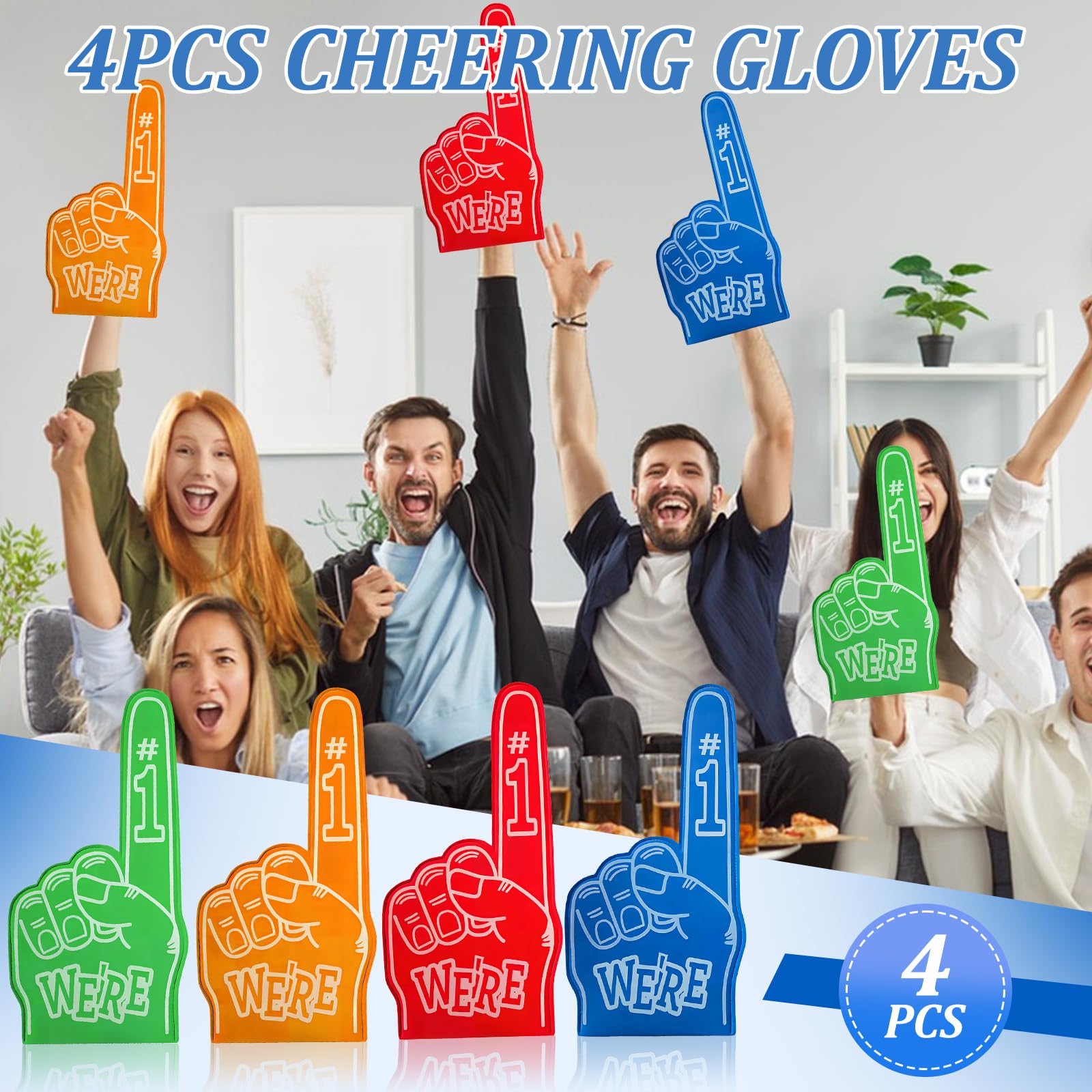 hommova 4 Pcs Gladiators Foam Finger, Number 1 Giant Foam Hand for Sports Events Party Games, 46 cm - Image 4