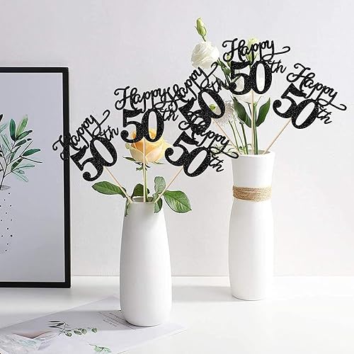 Vista 3 de Rsstarxi Paquete de 12 palitos de centro de mesa de cumpleaños número 50 para decoración de mesa de cumpleaños 50 para hombre, decoración de mesa