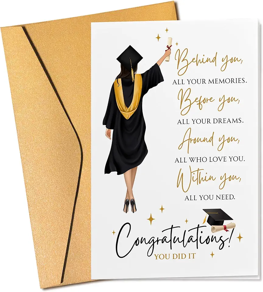 Graduation Card - College High School Graduation Cards for Her, Daughter - Congrats Gifts for Graduate - 2026 Grad Gifts for Sister, Bestie, Friends - Folded 5.3''x8'' Single Greeting Card