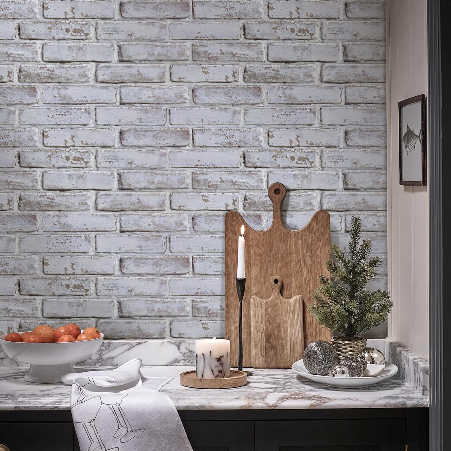 Commomy 3D Wandpanele Selbstklebend Wandverkleidung Steinoptik,12 Stück,58 x 30 cm, Hochwertige PVC Wandpaneele Ziegelstein Wasserdicht für Innenwandekoration(White and Gray Brick)