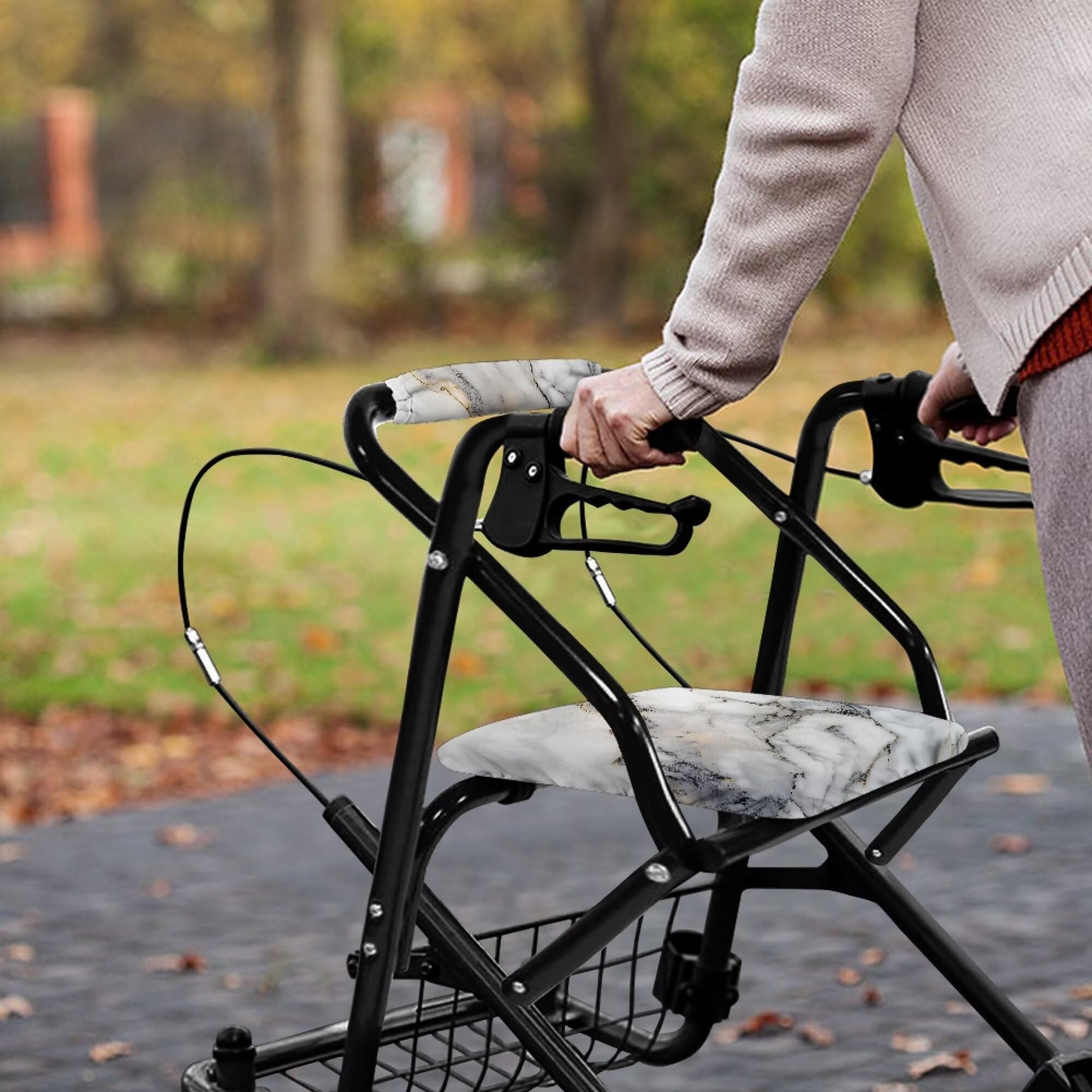 White Marble Walkers for Seniors Cover Universal Fit Walker Accessories Walkers for Seniors with Seat Cover Washable Rollator Covers — Amazon image 7