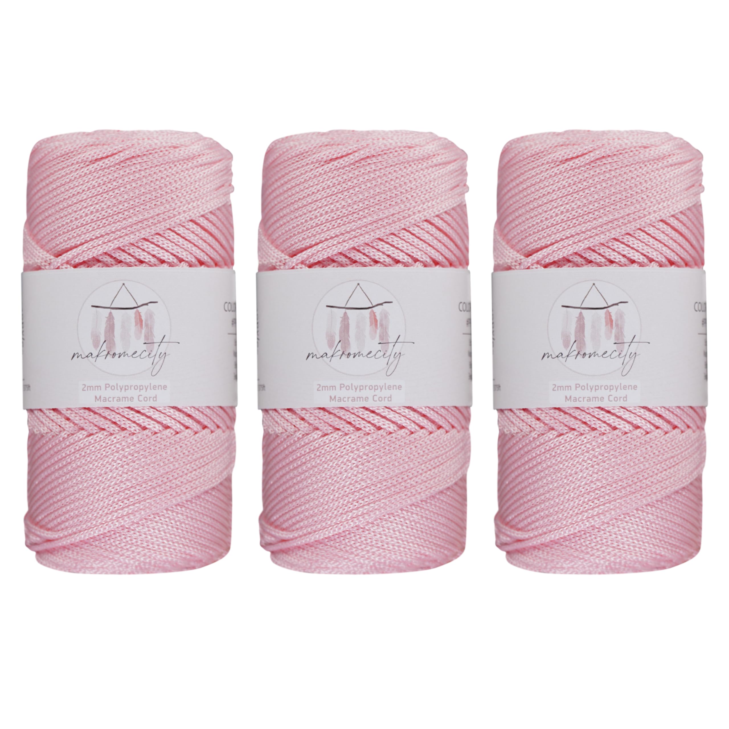 Makromecity, Polyester Macrame Cord 2mm x 125 Yards (375 feet) 2mm Polypropylene Macrame Cord Crochet Macrame Bag Cord Crafts for Wall Hangings, Bags, Underplate, Rug (3, Pink)