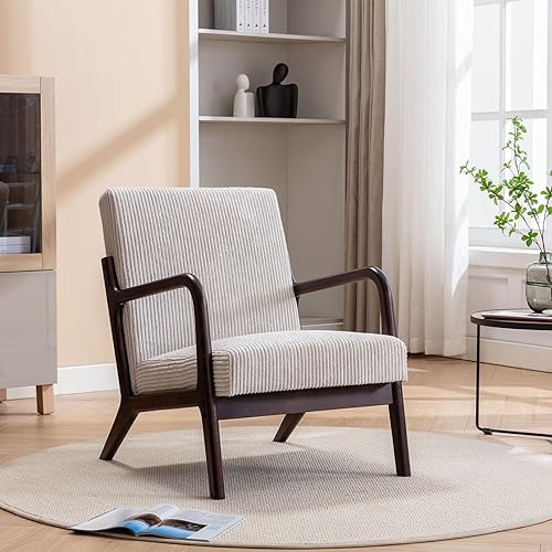 Silla decorativa moderna de mediados de siglo, sillas de sala de estar con almohada, silla de lectura con brazo bohemio tapizado con marco de madera
