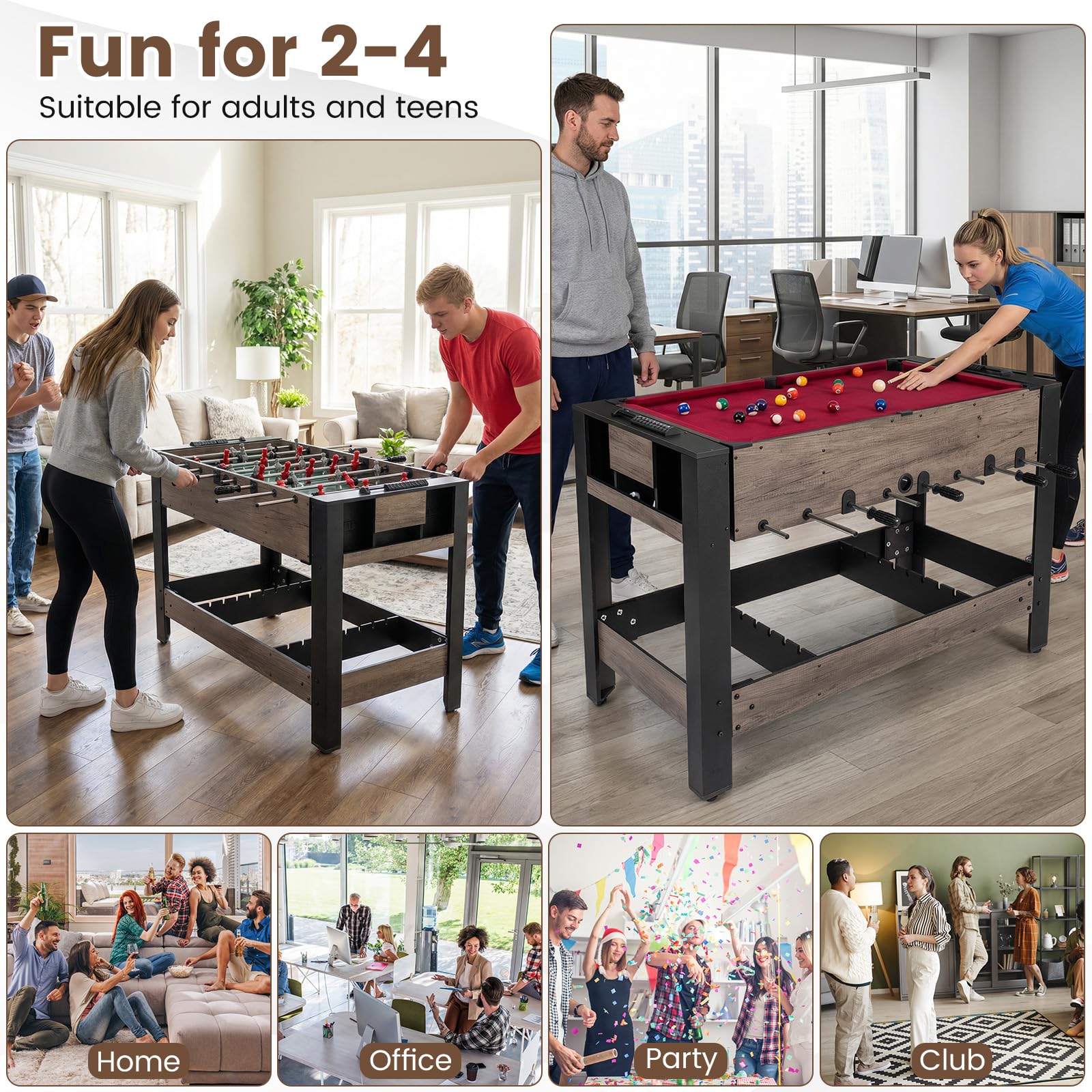 FANTASK 2-in-1 Drehbarer Multifunktionsspieltisch Tischkicker Billard Komplett Set mit Zubehör