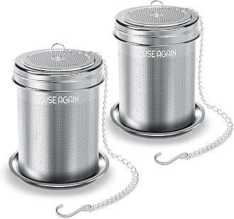 2 Pack Tea Infuser by House Again, Extra Fine Mesh Tea Ball Threaded Connection 18/8 Stainless Steel with Extended Chain Hook for Hanging on Teapots Mugs Cups to Brew Loose Leaf Tea