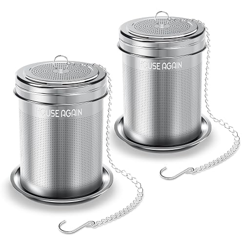 HOUSE AGAIN Tea Infuser, Extra Fine Mesh Tea Infusers for Loose Tea, 18/8 Stainless Steel Tea Strainer with Extended Chain Hook, Tea Steeper for Brew Tea, Spices & Seasonings Small × 2 - Small × 2 - Classic