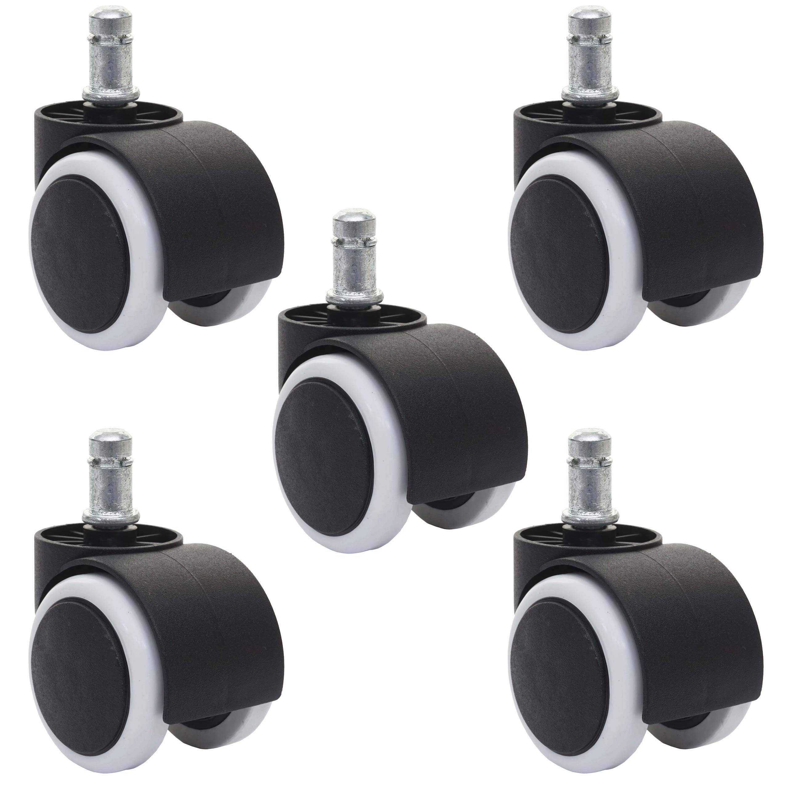 Juego de 5 ruedas para suelos duros HWC-H86, ruedas para sillas de oficina Ruedas para sillas, 150 kg de capacidad de carga, 50 mm ~ blancas