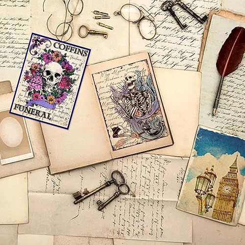 Miniatura 5 de INFUNLY Sellos transparentes de esqueleto para hacer tarjetas, fondo de calavera, sellos transparentes para diario, sellos de goma de flores,