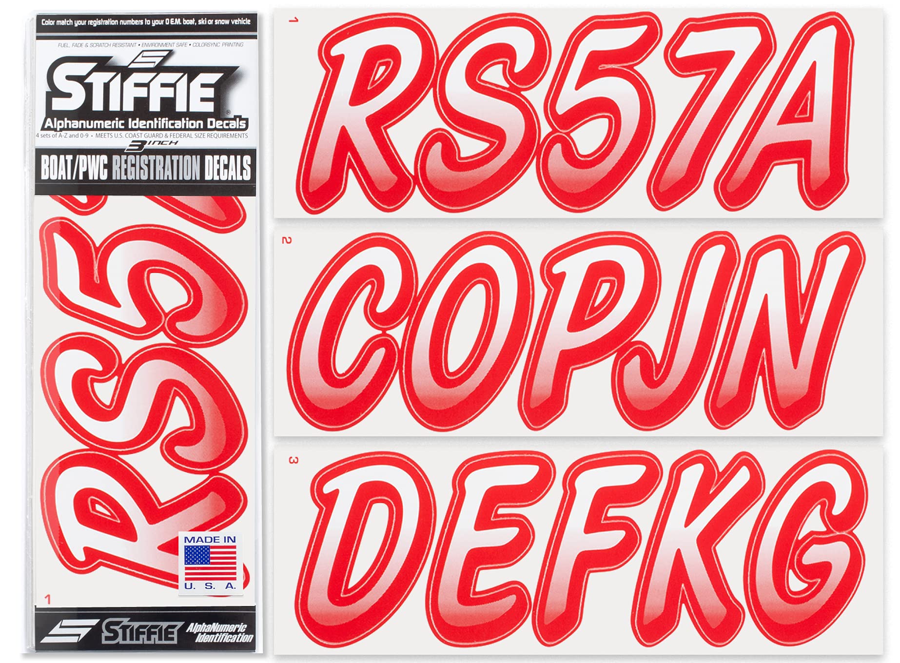 STIFFIE Whipline White/Red 3" Boat &amp; PWC Registration Decals • Numbers Letters Stickers