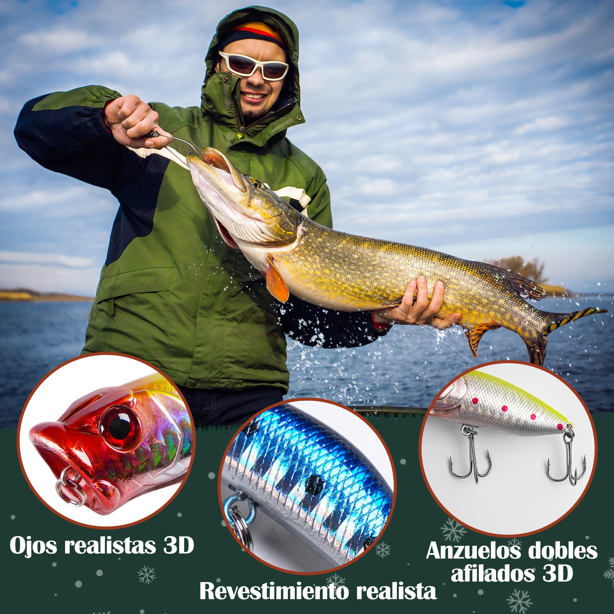 Calendario de Adviento Pesca 2025 con Herramientas 77 Piezas Señuelos para Hombre
