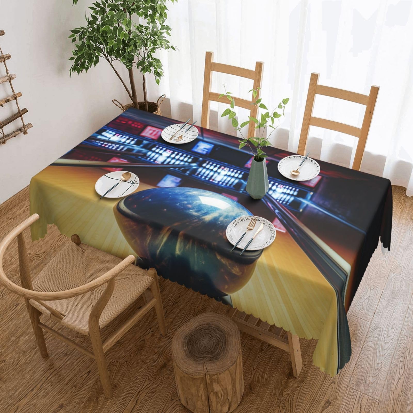 Fodpand Black Bowling Tablecloths For Rectangle Tables 72 X 54 Inches - Reusable And Washable Table Clothes Decorative Table Cover For Dining Tables, Buffet Parties, Wrinkle Resistant