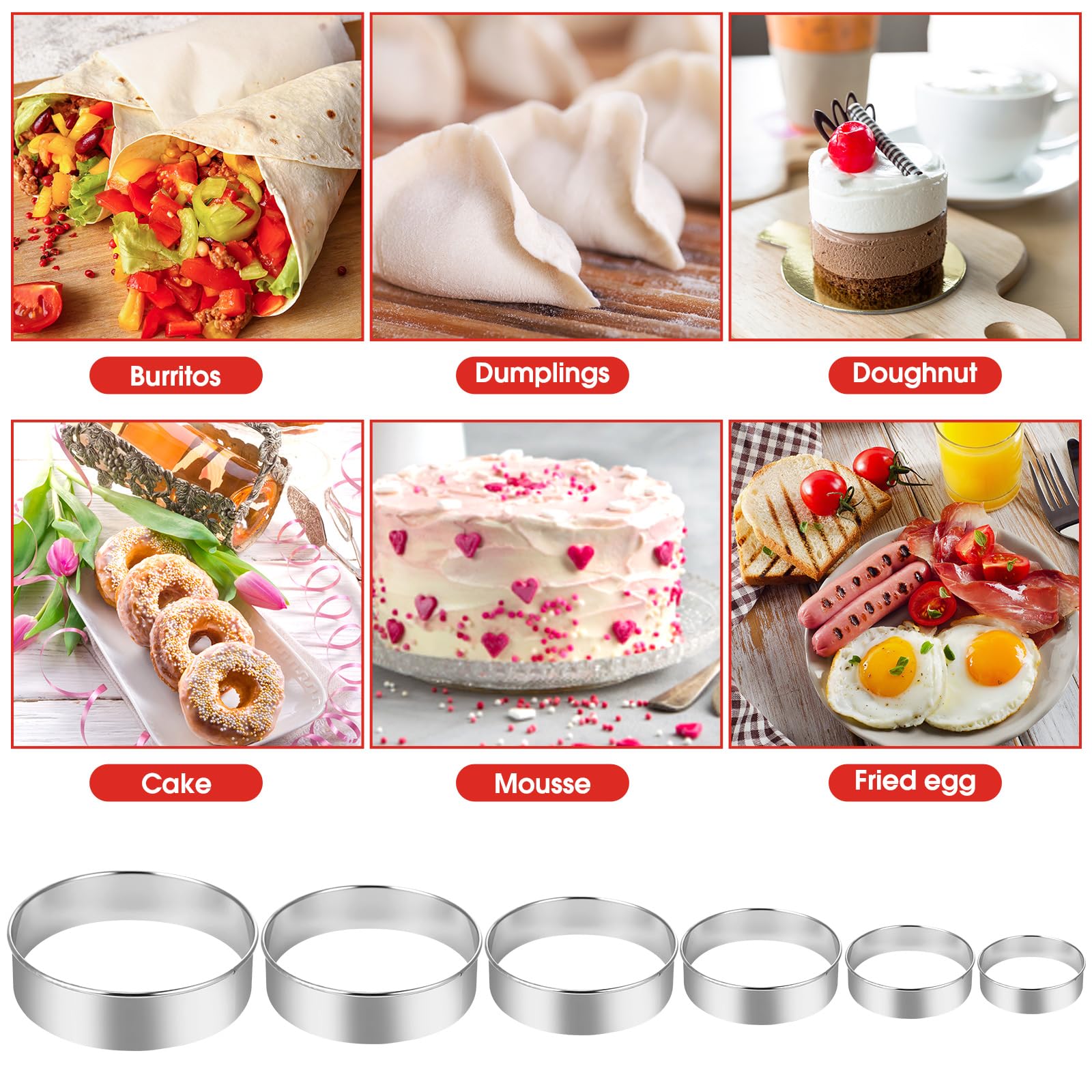 Dandat Lot de 9 tapis de cuisson en silicone avec mesures - Rouleau à pâtisserie en silicone avec anneaux d'épaisseur - Grattoir à pâte rond en acier inoxydable - Emporte-pièce pour tarte, biscuits,