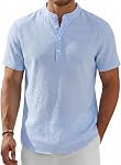 COOFANDY Men's Henley Shirt Short Sleeve Stand Collar Summer Casual Beach Hippie T-Shirts
