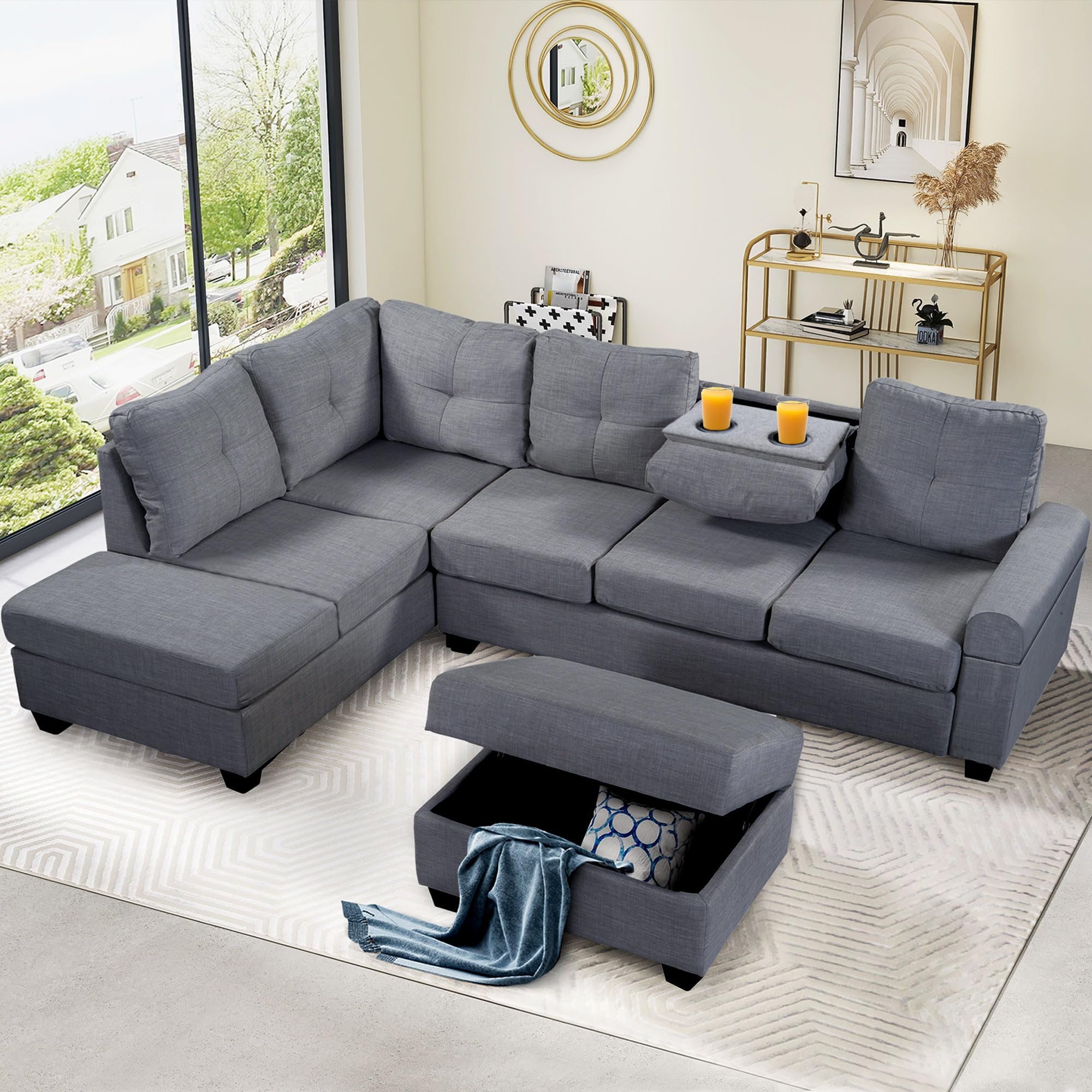 EMKK 138" Convertible Sofa Velvet U Shaped Couch with