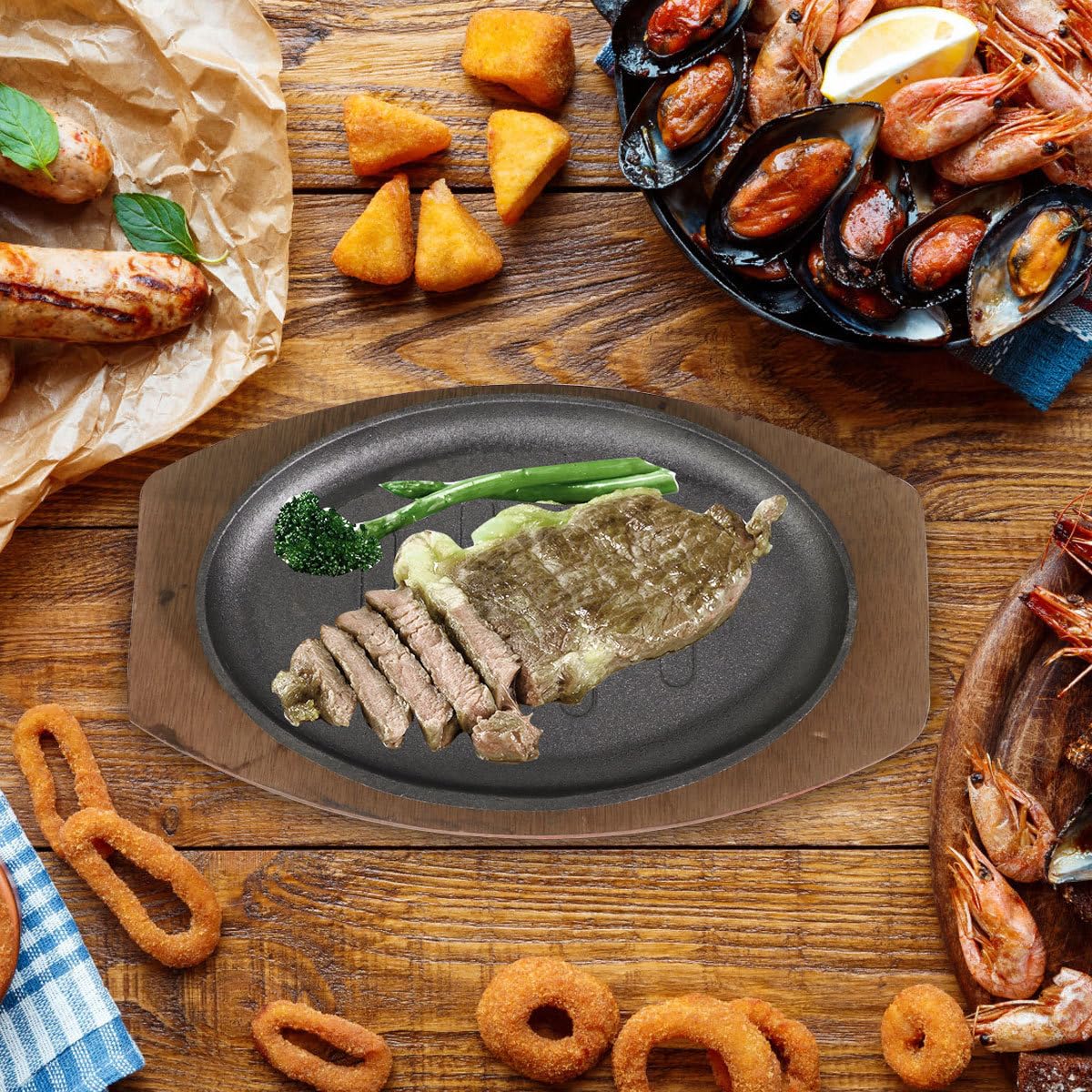 Luxshiny Sartén Plancha Teppanyaki Antiadherente Para Carne 10.6X6.5 Pulgadas Sartén Para Parrilla De Hierro Ligera Y Portátil Ideal Para Barbacoa En Casa