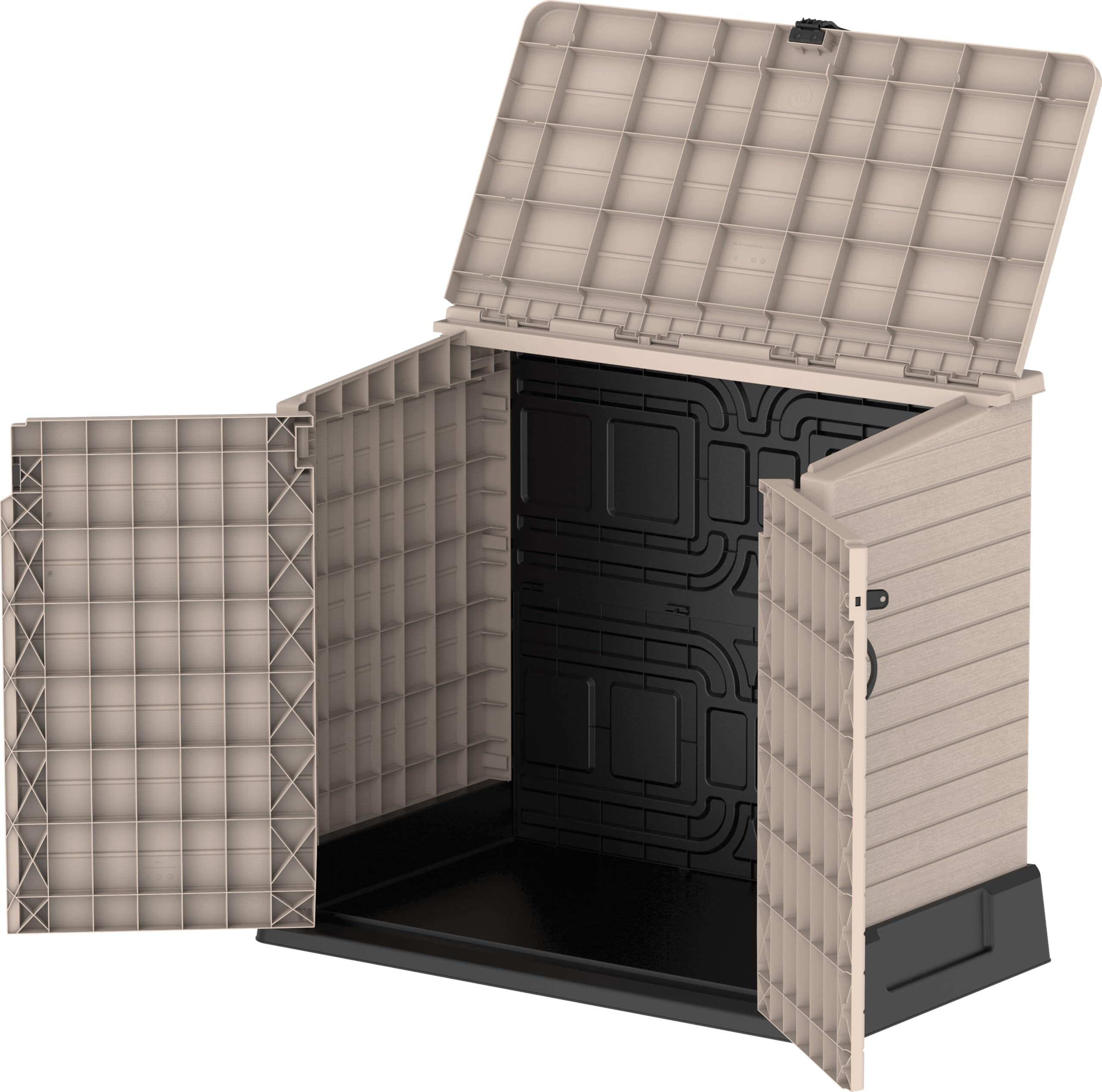 Duramax StoreAway 850L Plastic Garden Shed, Outdoor Storage Shed, Wheelie bin box, Wheelie Bin Hideaways, Durable Construction, Ideal for Tools, BBQs & 2x Garbage Bins, 130x74x110 cm, Warm Taupe